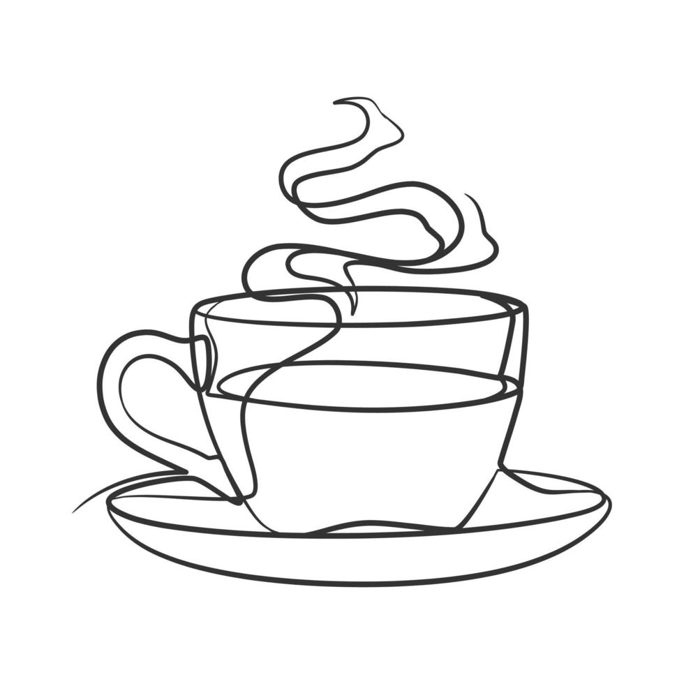 Continuous line drawing a cup of coffee or tea vector