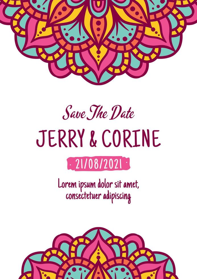 tarjeta de invitación de boda vintage con diseño de mandala vector