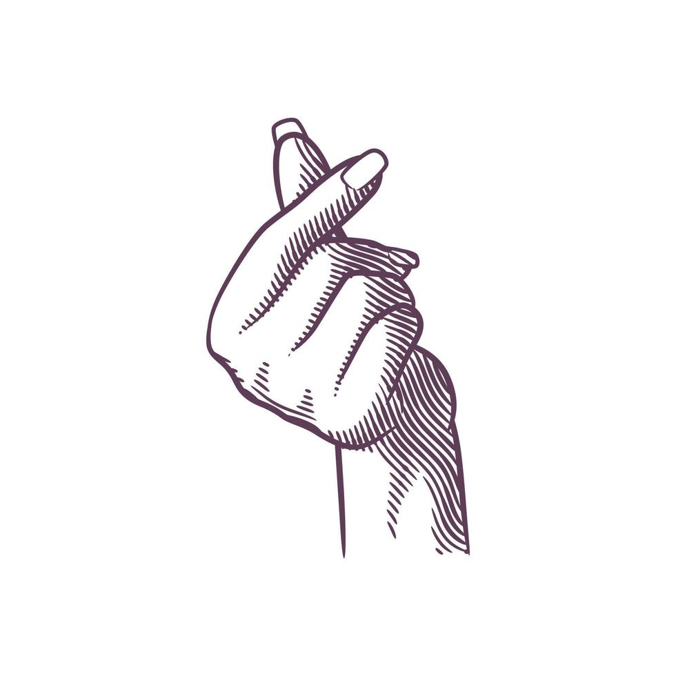mano con los dedos en forma de corazón estilo grabado vector