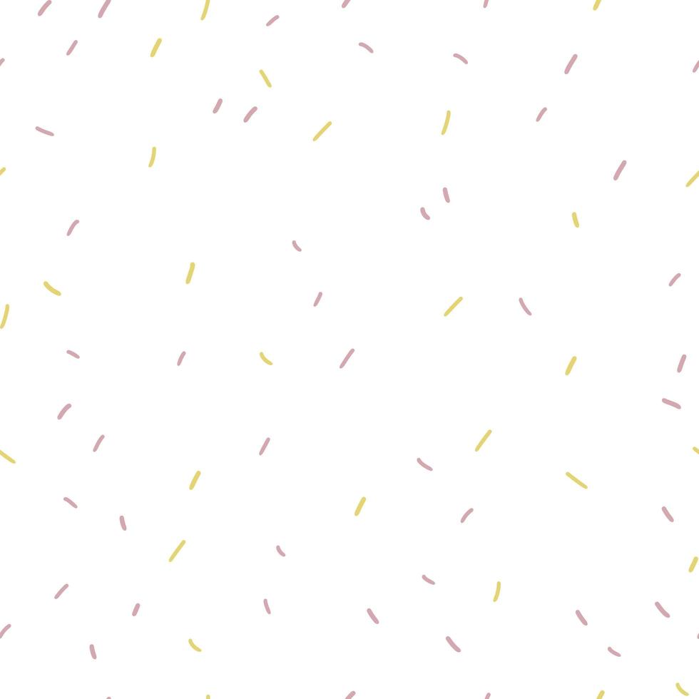 Multicolored confetti on white background, abstract minimalistic seamless pattern. Vector hand drawn flat illustration