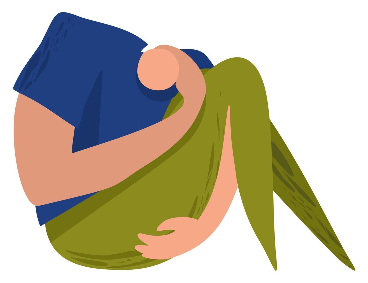 Vector isolated illustration of suffering person sitting on the ground and covering his head with his hand.