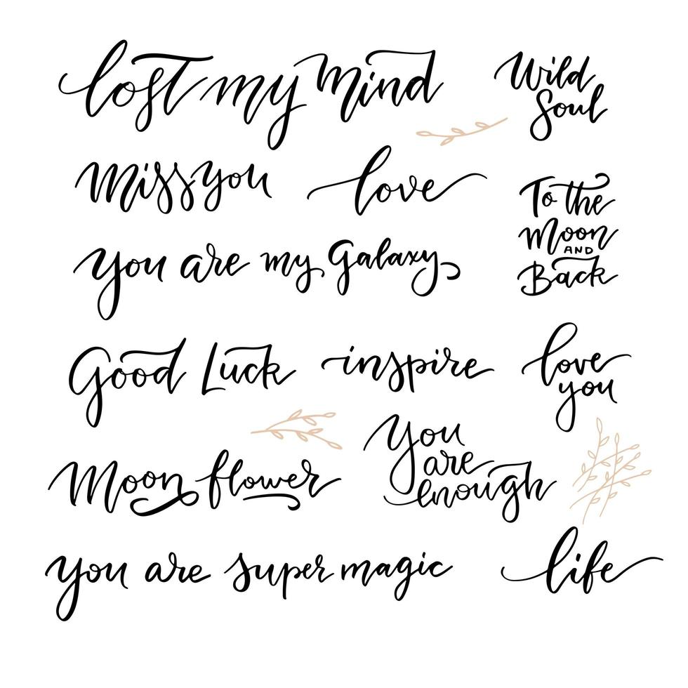 Female Freedomand love quote lettering set. Calligraphy