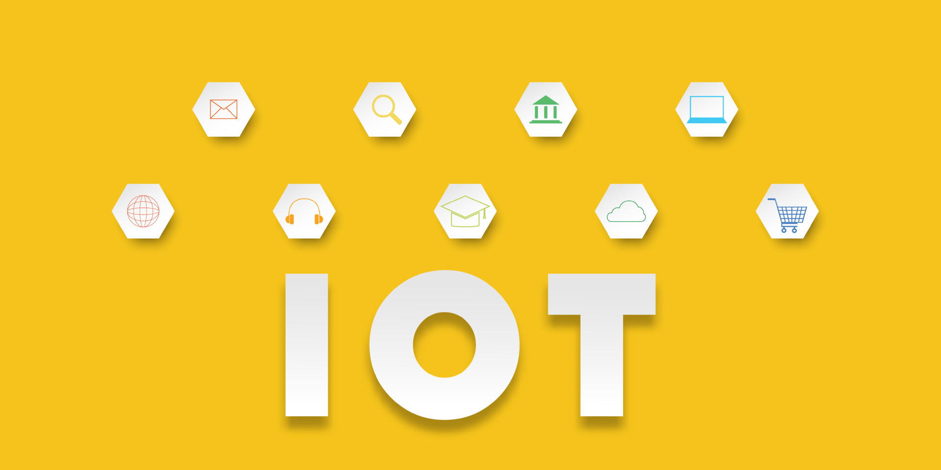 Internet of things IoT concept. Paper cut style of an icon of communication  technology, online learning, digital marketing, big data, financial, and  banking on yellow background. 6054440 Vector Art at Vecteezy