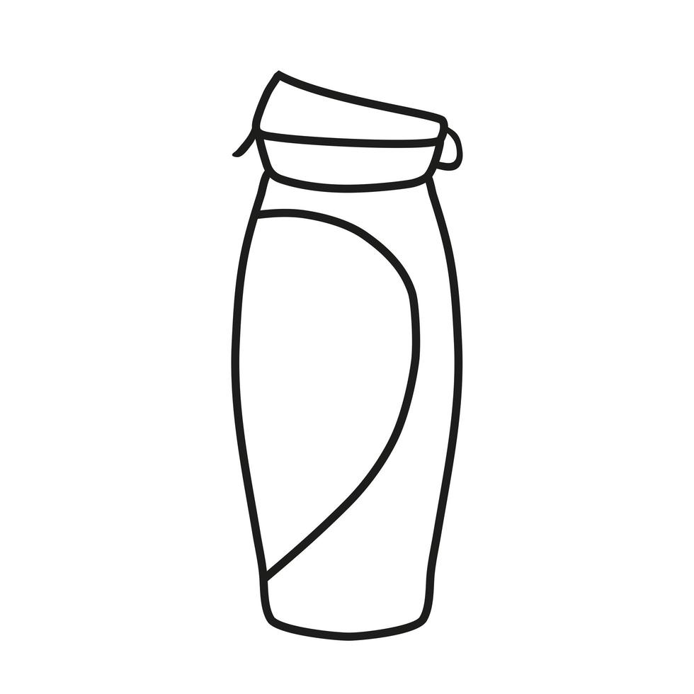 botella deportiva para bebidas, agua o cócteles de proteínas. estilo de vida saludable. bebida para hacer ejercicio. ilustración de vector lineal sobre fondo blanco. dibujos garabatos