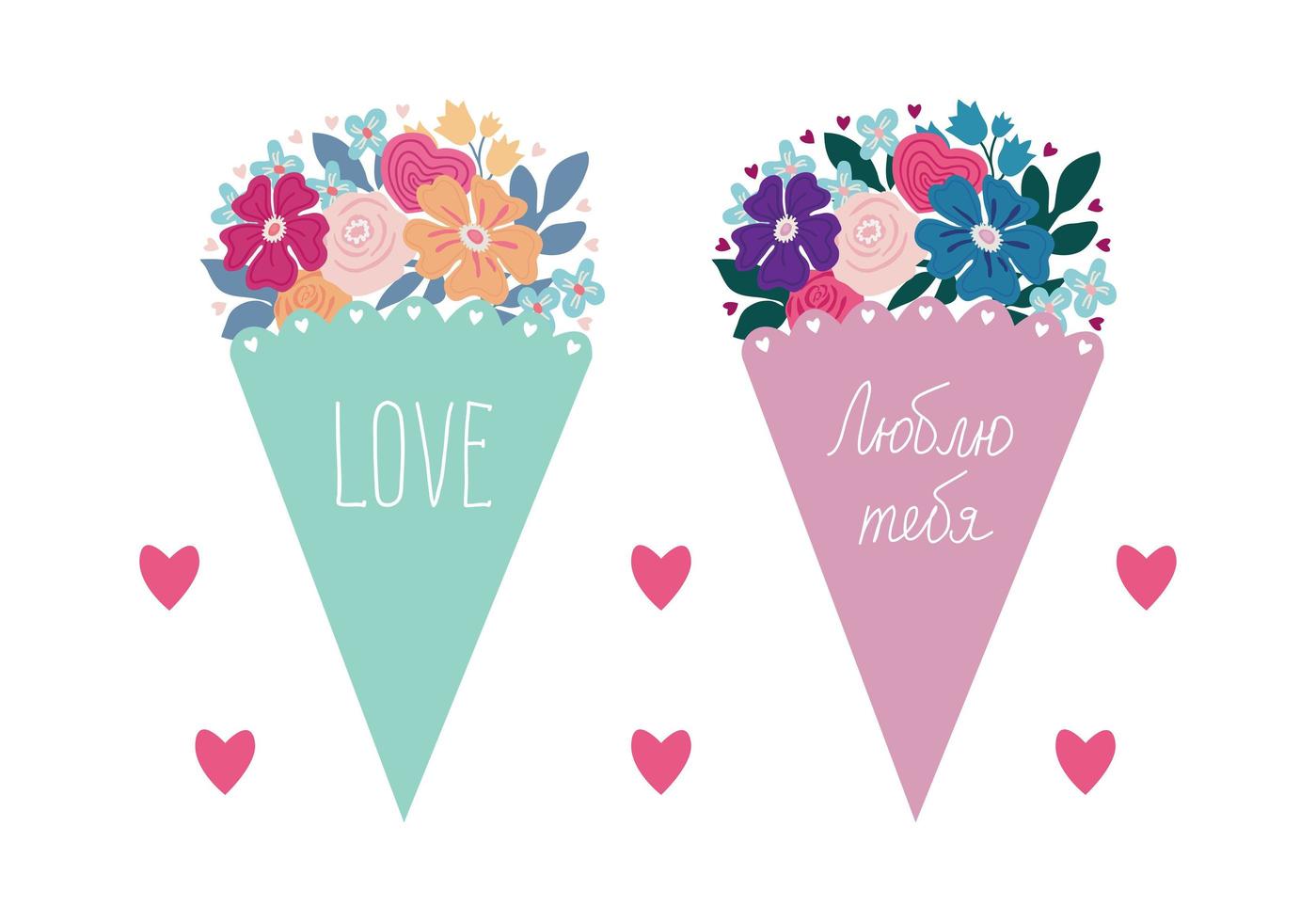 Bouquet of beautiful flowers. Pink flowers in a gift box. Gift for Valentine's Day and Women's Day vector