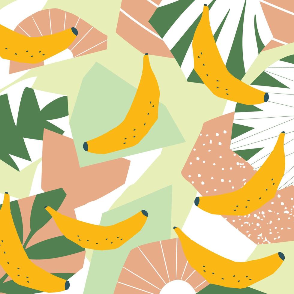 cartel de fruta de plátano. diseño tropical de verano con plátanos. banner para bar, cóctel, afiche de batido de leche. diseño para menú, embalaje, tela. dieta saludable, concepto de comida vegana vector