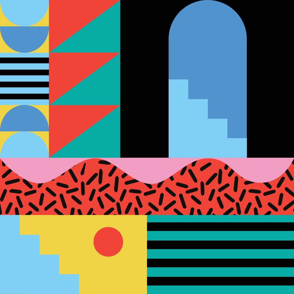 Colorful, abstract geometric shapes pattern background. Modern composition artwork collage, creative background for website banner, brochure, card, invitation, flyer, placard, poster, report, magazine vector