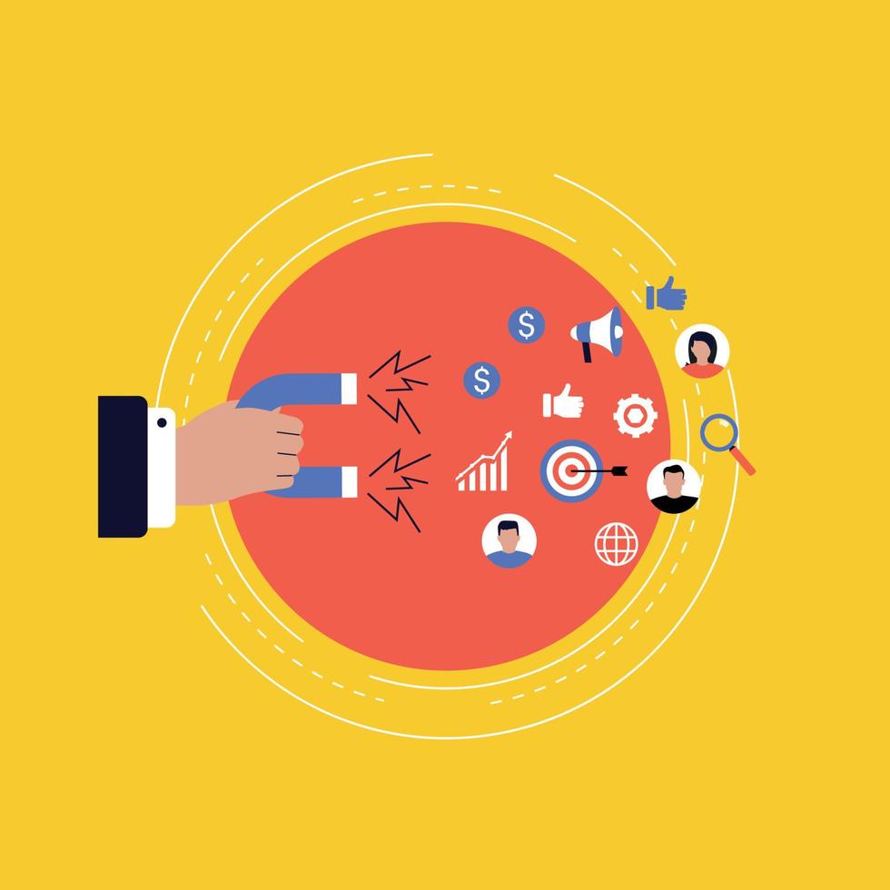 Target market concept, attracting customers, customer retention, digital inbound marketing flat vector illustration design for web banners and apps
