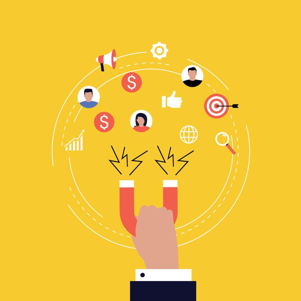 Target market concept, attracting customers, customer retention, digital inbound marketing flat vector illustration design for web banners and apps