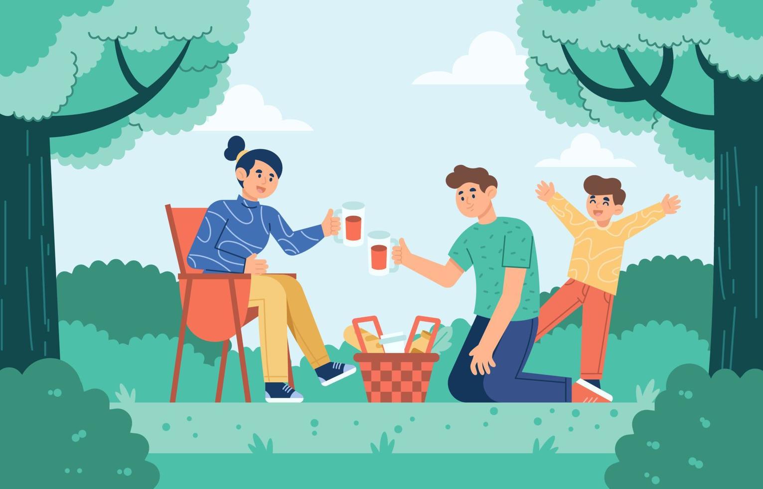 Flat Design Family Enjoying a Picnic vector