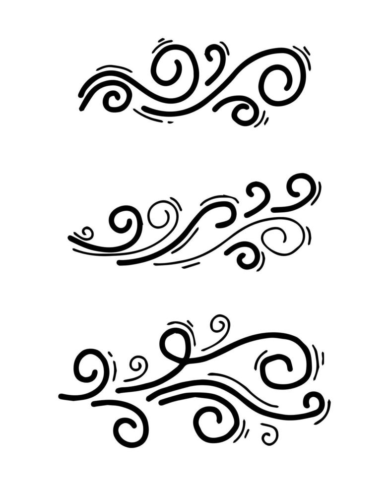hand drawn wind doodle set, vector illustration.