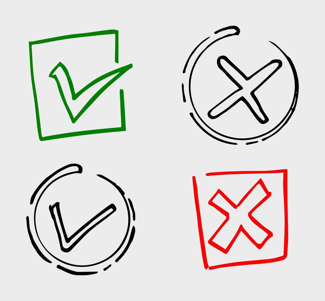 Tick and cross  signs. Checkmark OK and X icons. vector