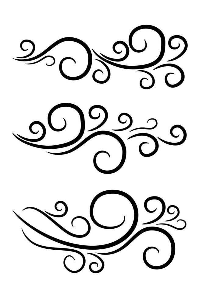 hand drawn wind doodle set, vector illustration.