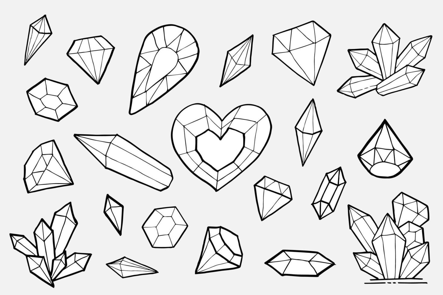 Doodle mano dibujar conjunto de diamantes, ilustración vectorial. vector