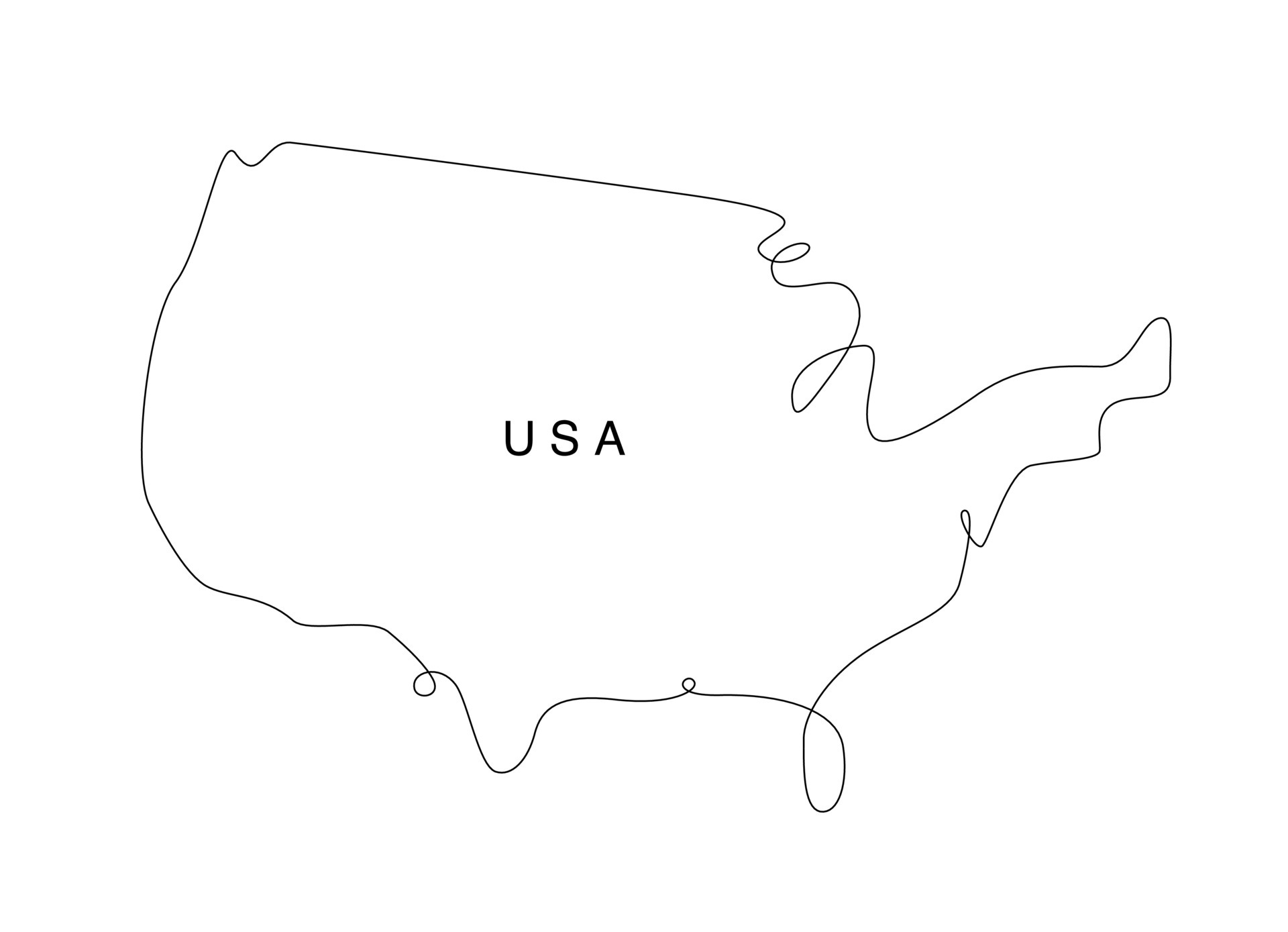 United state of America Continuous line map. Line art USA map. vector