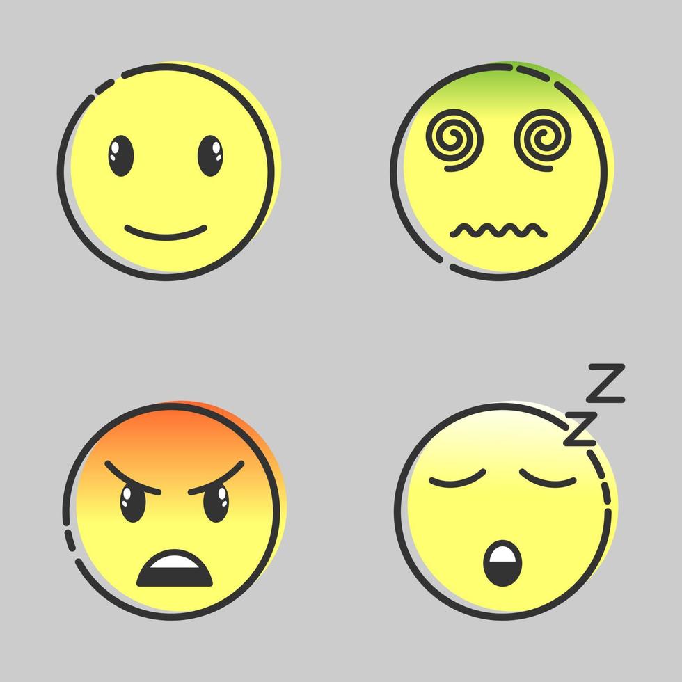 Emoji set, doodle emoticons, vector illustration.
