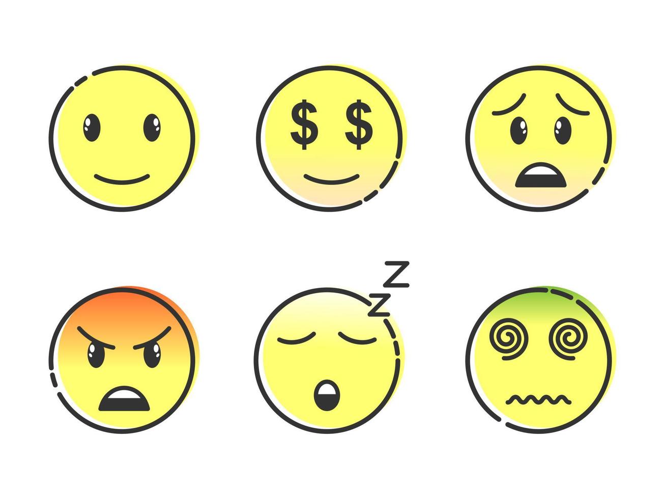 Emoji set, doodle emoticons, vector illustration.