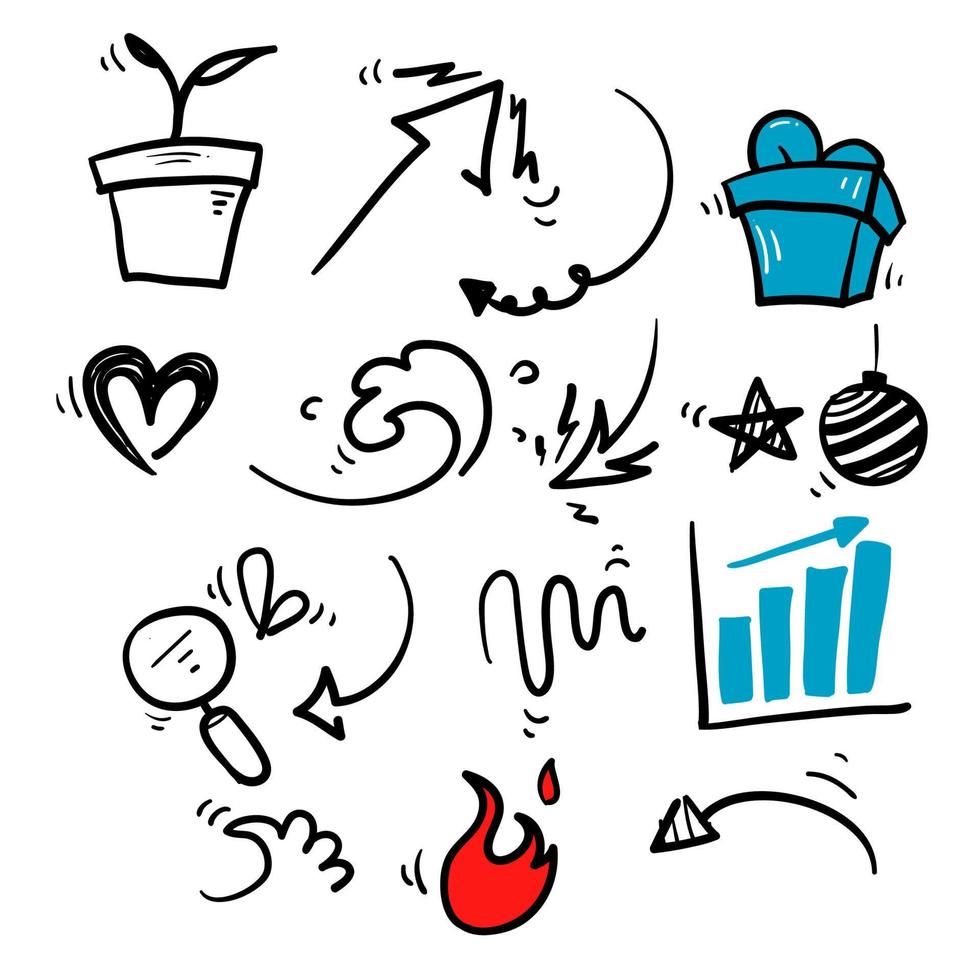 hand drawn doodle element collection isolated background vector