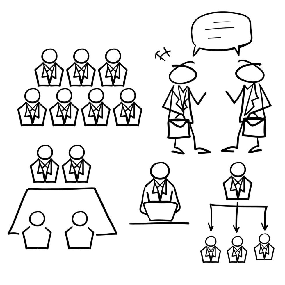 hand drawn doodle Meeting Icons Set on White Background vector