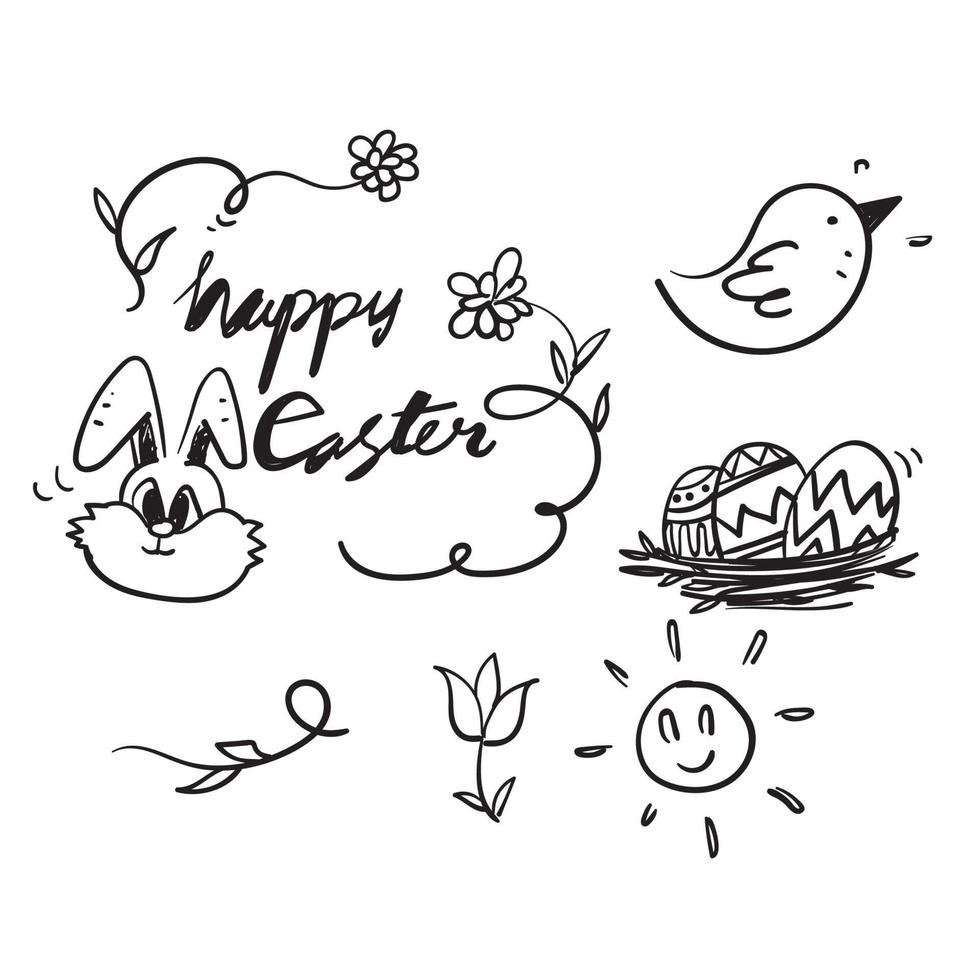 hand drawn doodle happy easter collection illustration vector