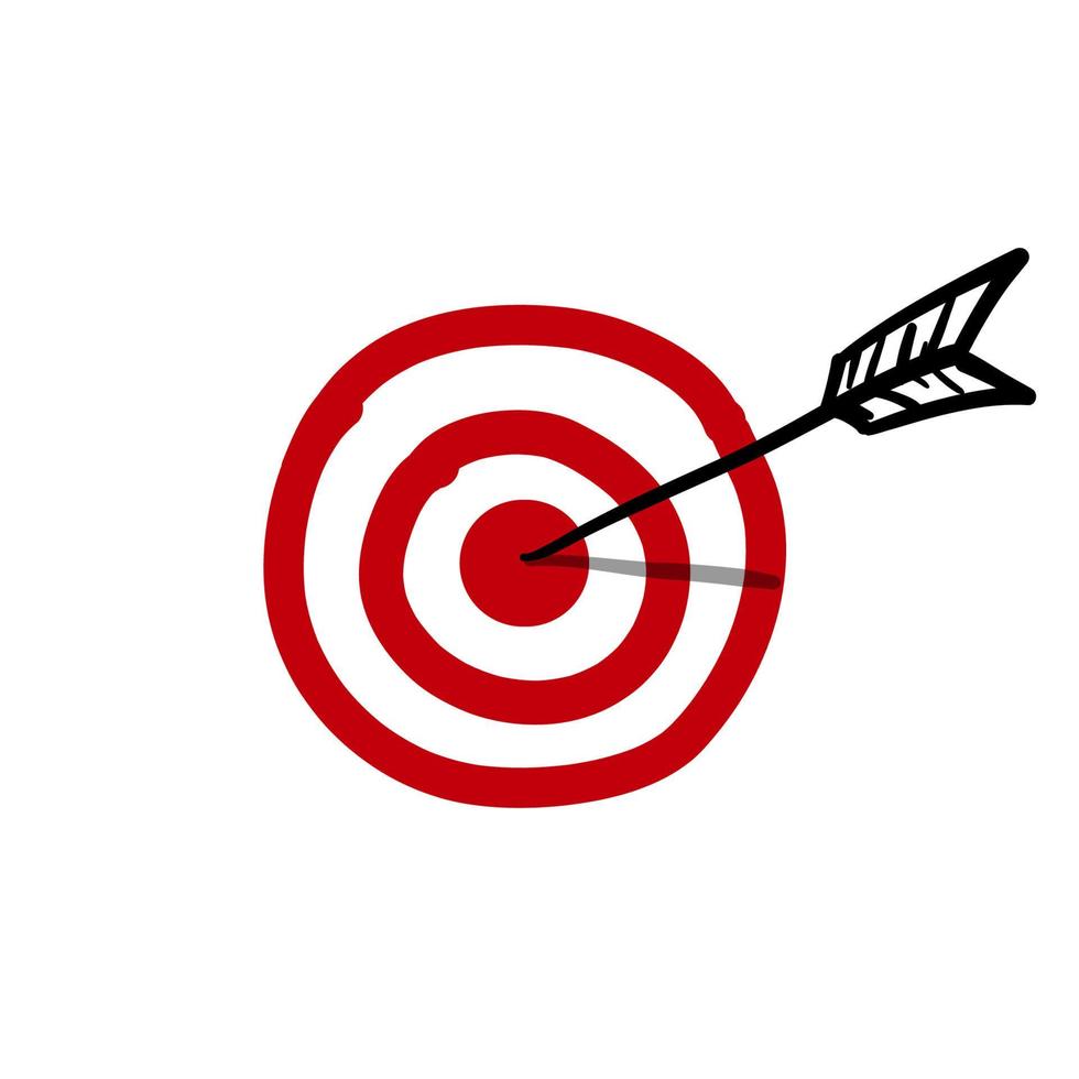 arrow hitting target in doodle handdrawn style vector