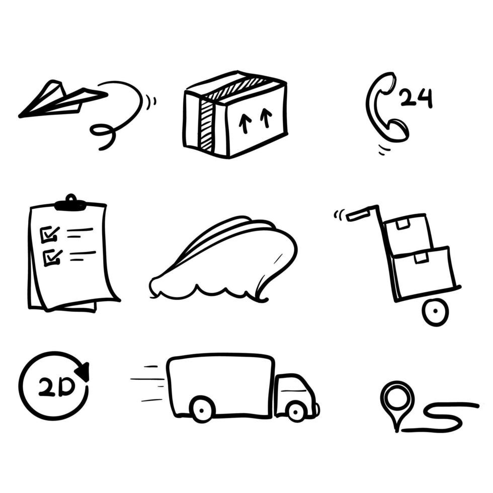 hand drawn doodle symbol for representing shipping, logistics, customer service, refunds. isolated vector
