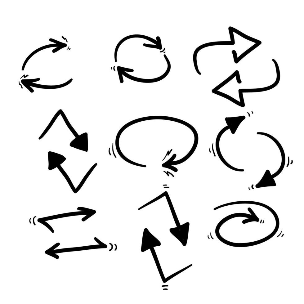 símbolo de flecha inversa doble dibujado a mano para reemplazar icono, intercambiar signo lineal sobre fondo blanco aislado vector