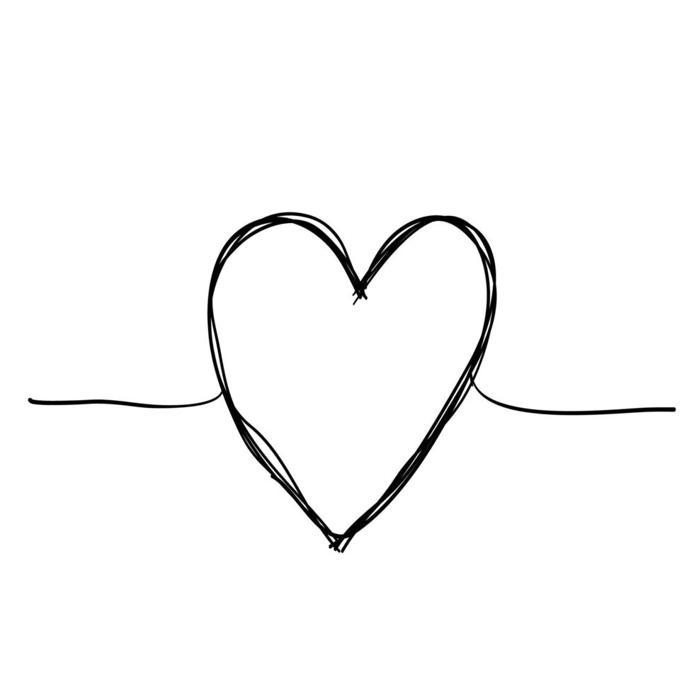 corazón dibujado a mano con garabato redondo grunge enredado con línea delgada, forma divisoria. vector de estilo garabato