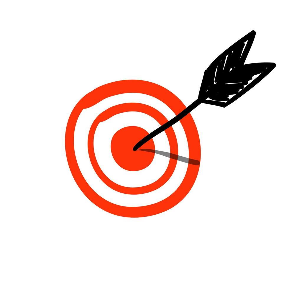 arrow hitting target in doodle handdrawn style vector