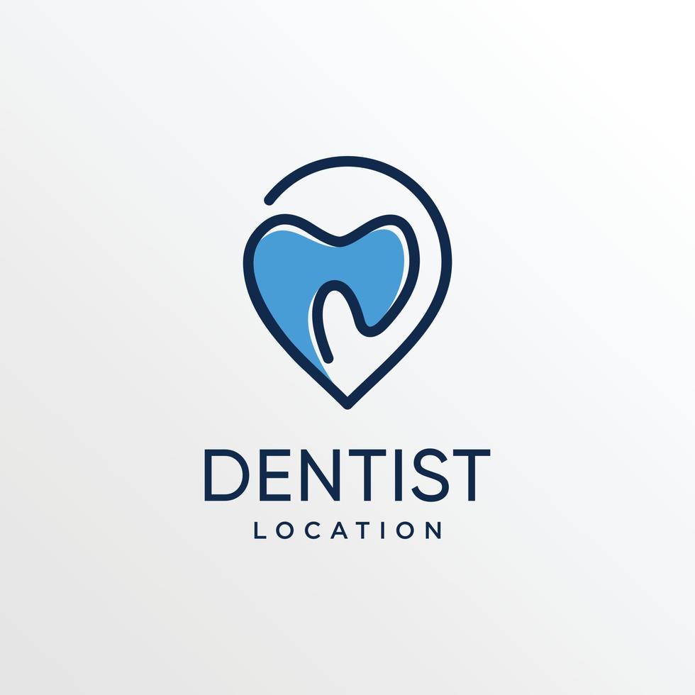 Dentist location logo with line art style and business card design template, teeth, care, location, maps, point, pin, Premium Design vector