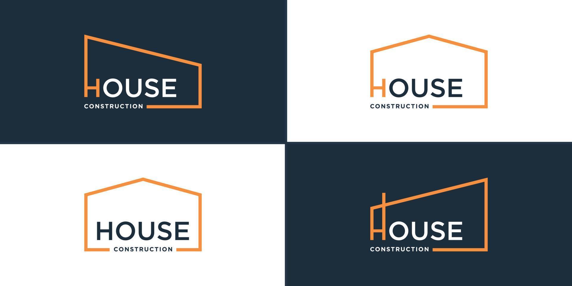 construcción del logo de la casa con concepto moderno, colección, edificio, arquitecto, vector premium