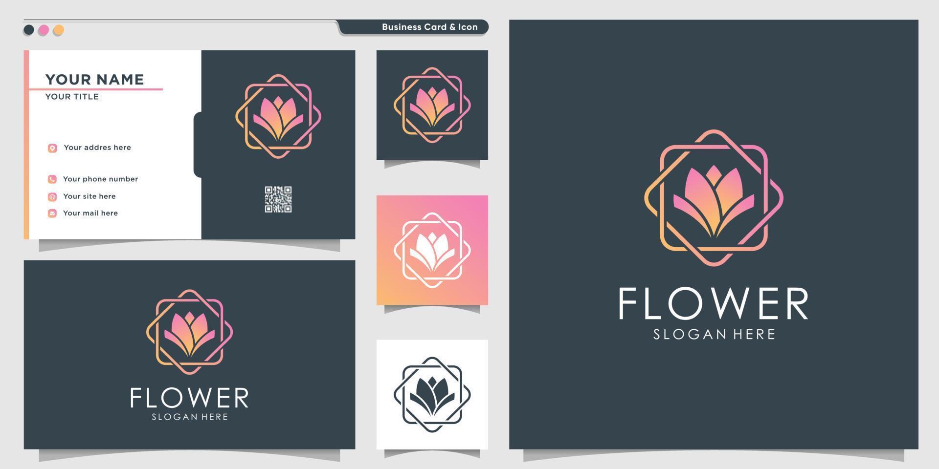 logotipo de flor con estilo degradado moderno y plantilla de diseño de tarjeta de visita vector premium