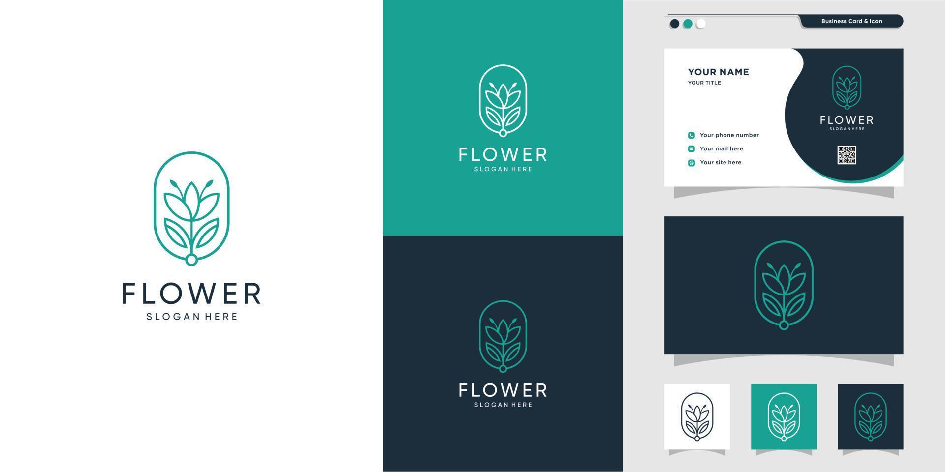 New beauty line art flower logo and business card design. Beauty, fashion, salon, business card, icon, spa Premium Vector