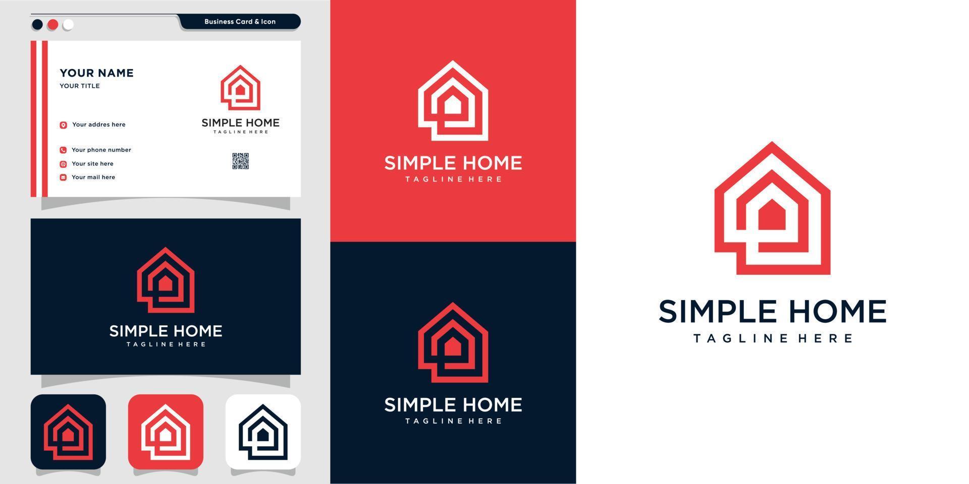 Simple home logo with outline style and business card design, home, real estate, line art, outline, Premium Vector