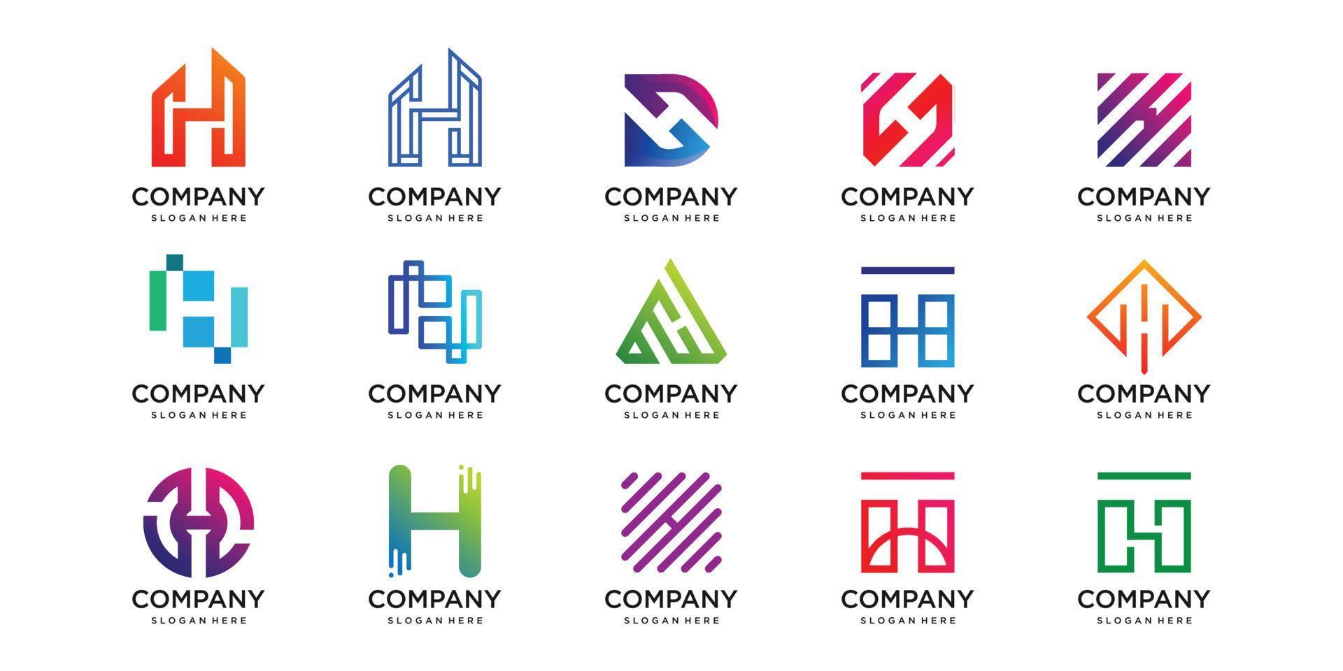 Set of logo with letter H design collection, technology, luxury, home, bulding, geometry, Premium Vector