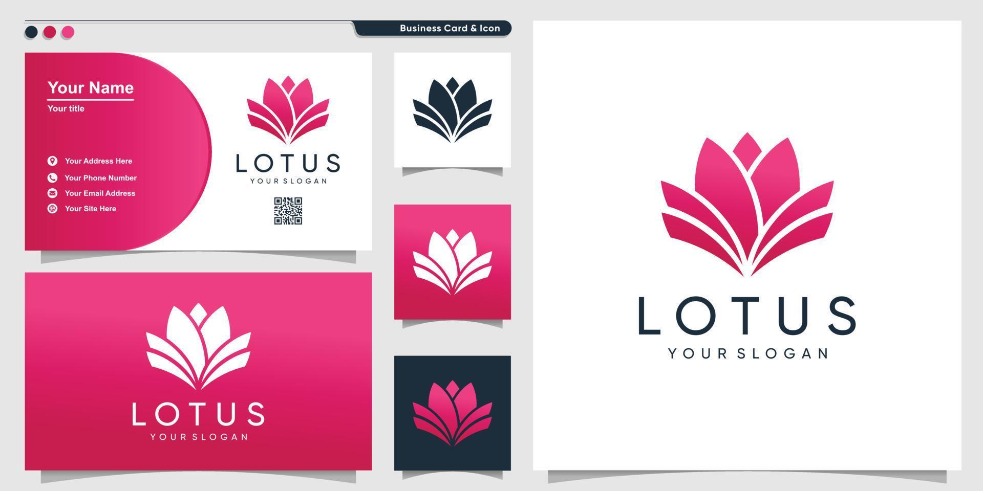 Lotus logo with modern gradient style and business card design template Premium Vector
