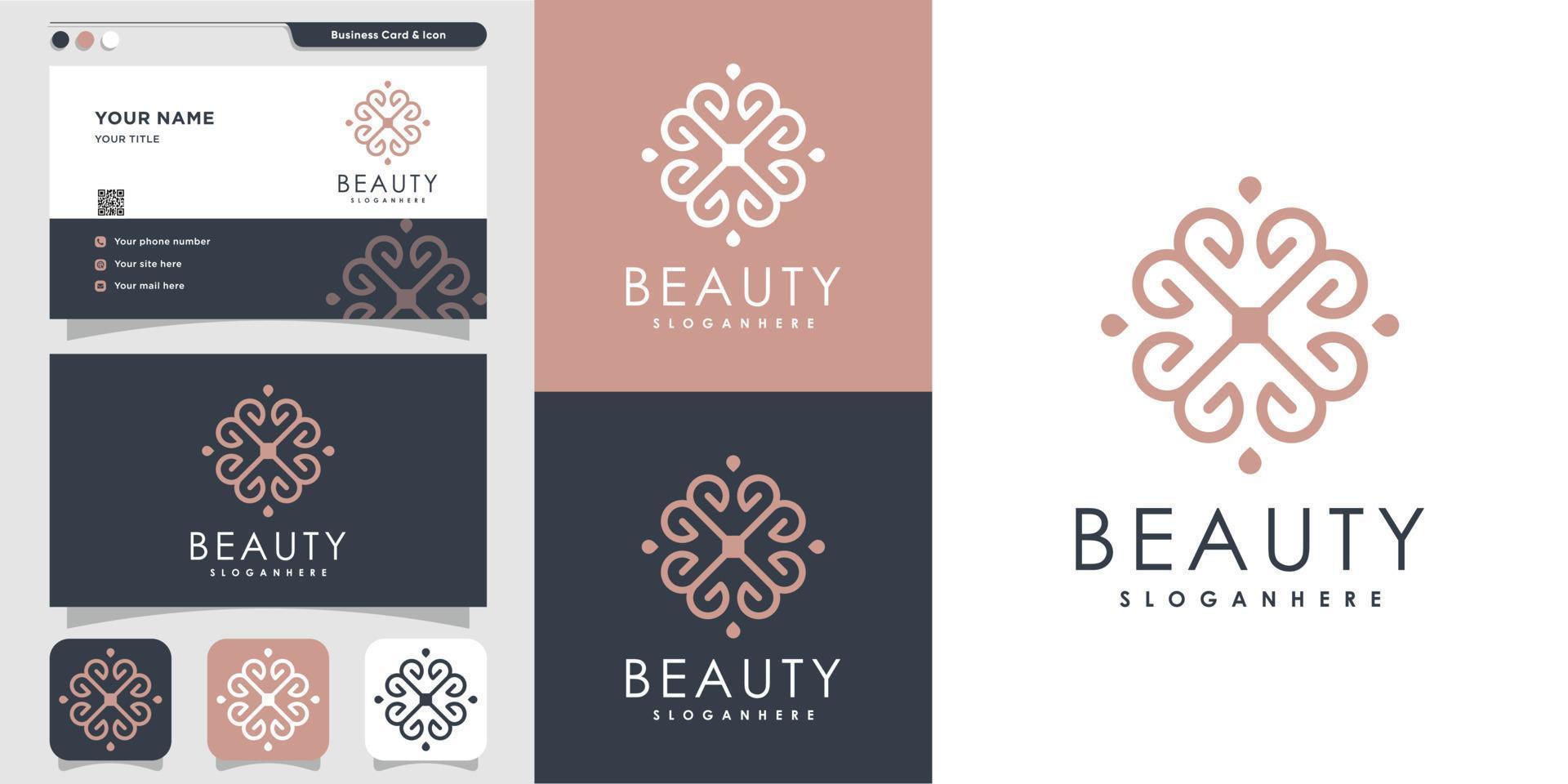 logotipo minimalista de arte de línea de belleza y plantilla de diseño de tarjeta de visita vector premium