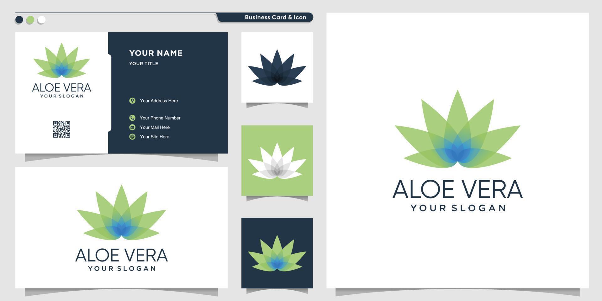 logotipo de aloe vera con estilo de color degradado y plantilla de diseño de tarjeta de visita spa, salón, belleza, vector premium