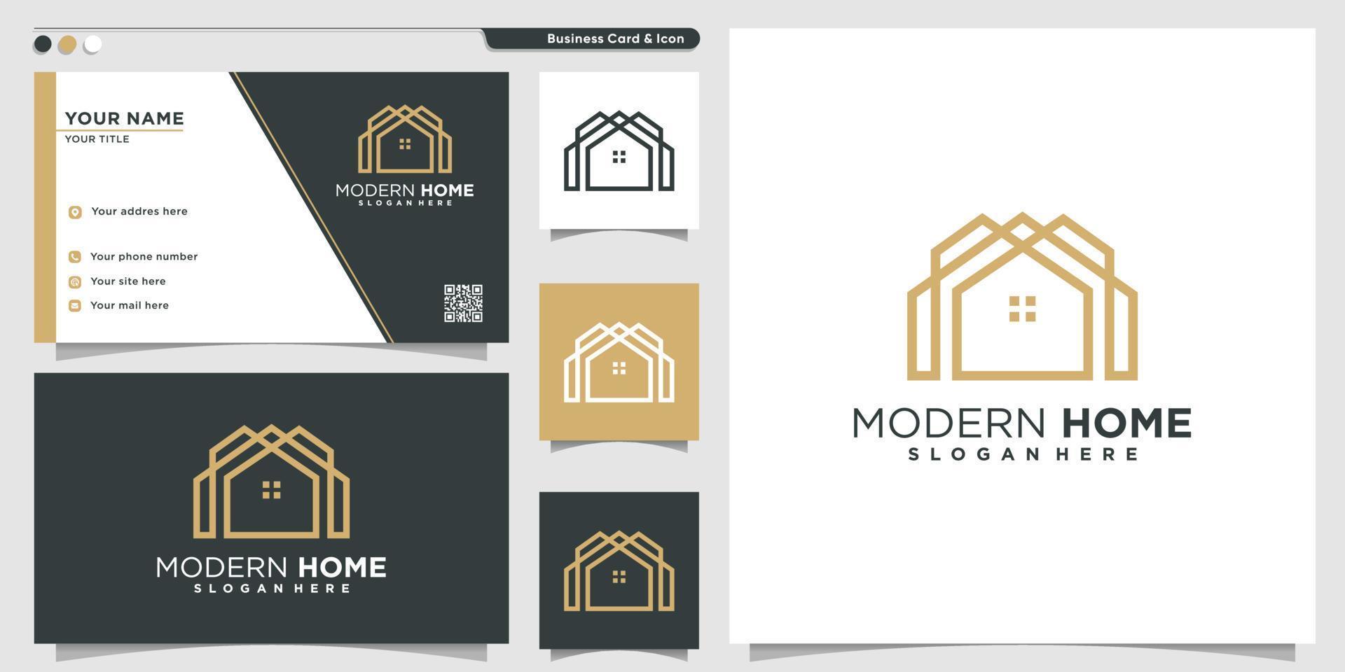 Home logo with modern line art style and business card design template, home, line art, house, Premium Vector