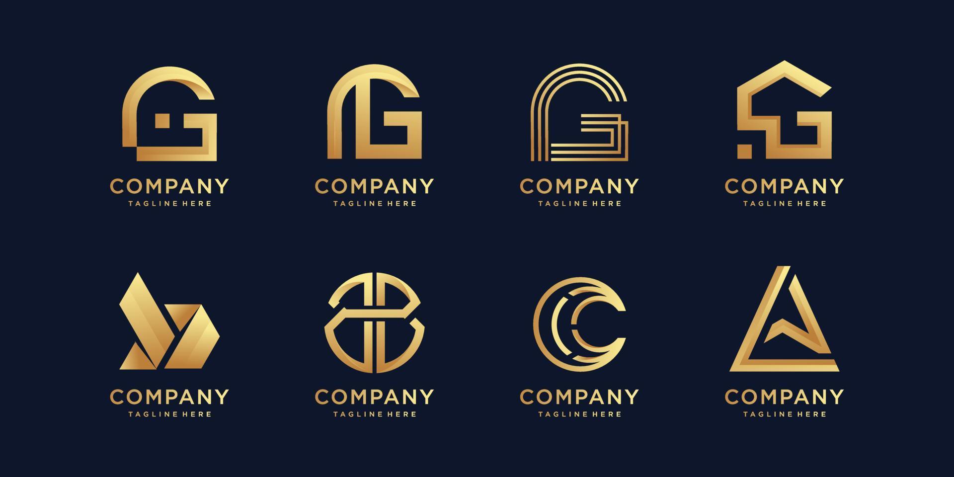 conjunto de colección de logotipos con letra inicial g, b, c, a y vector premium de estilo dorado
