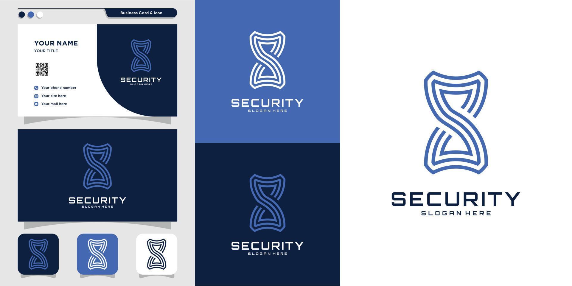 logotipo de seguridad cibernética y diseño de tarjetas de visita. seguridad, moderno, cibernético, seguro, emblema, icono vector premium