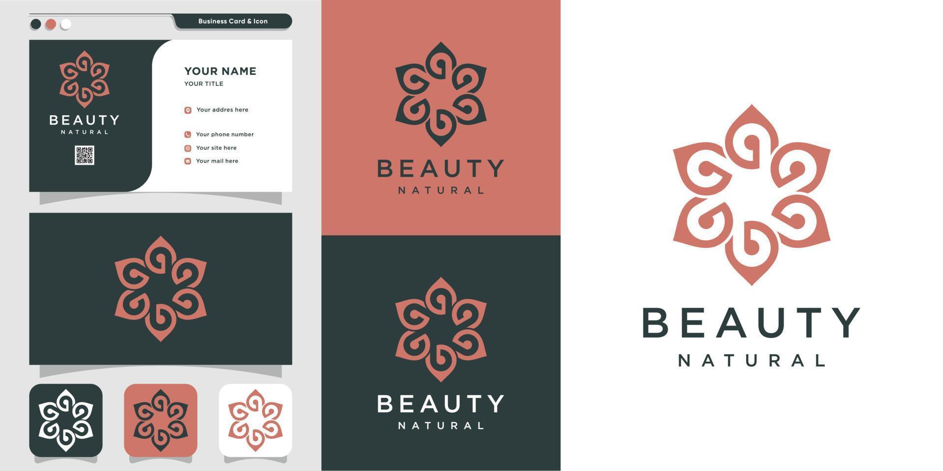 logotipo de belleza minimalista y tarjeta de visita con plantilla de diseño de arte lineal vector premium