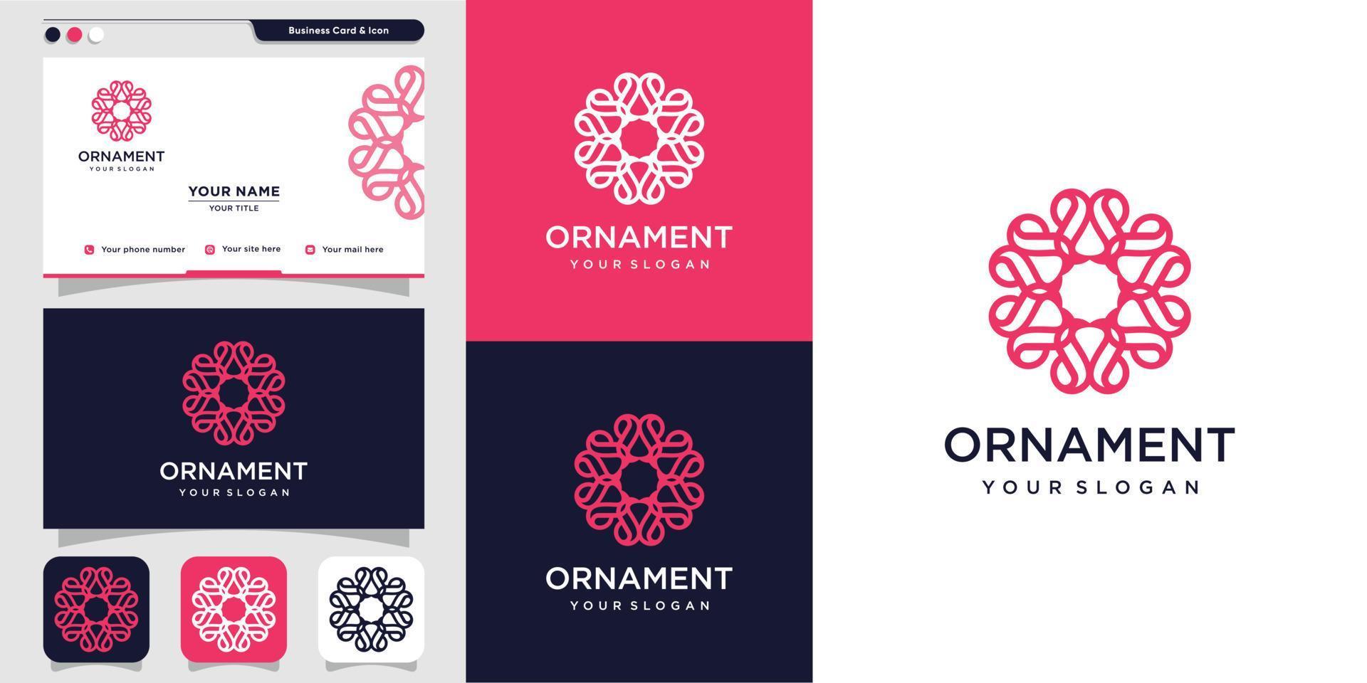 ornamento con flor dentro del concepto de logotipo y plantilla de diseño de tarjeta de visita, lujo, flor, belleza, ornamento, icono vector premium