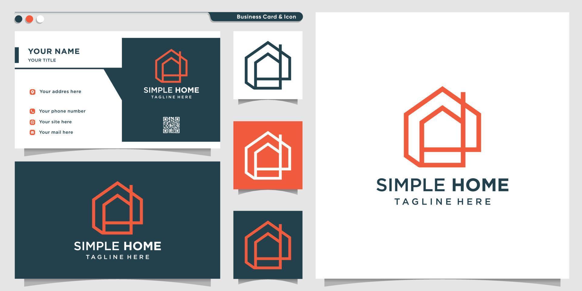 Simple home logo with line art style and business card design template, house, building, simple, Premium Vector