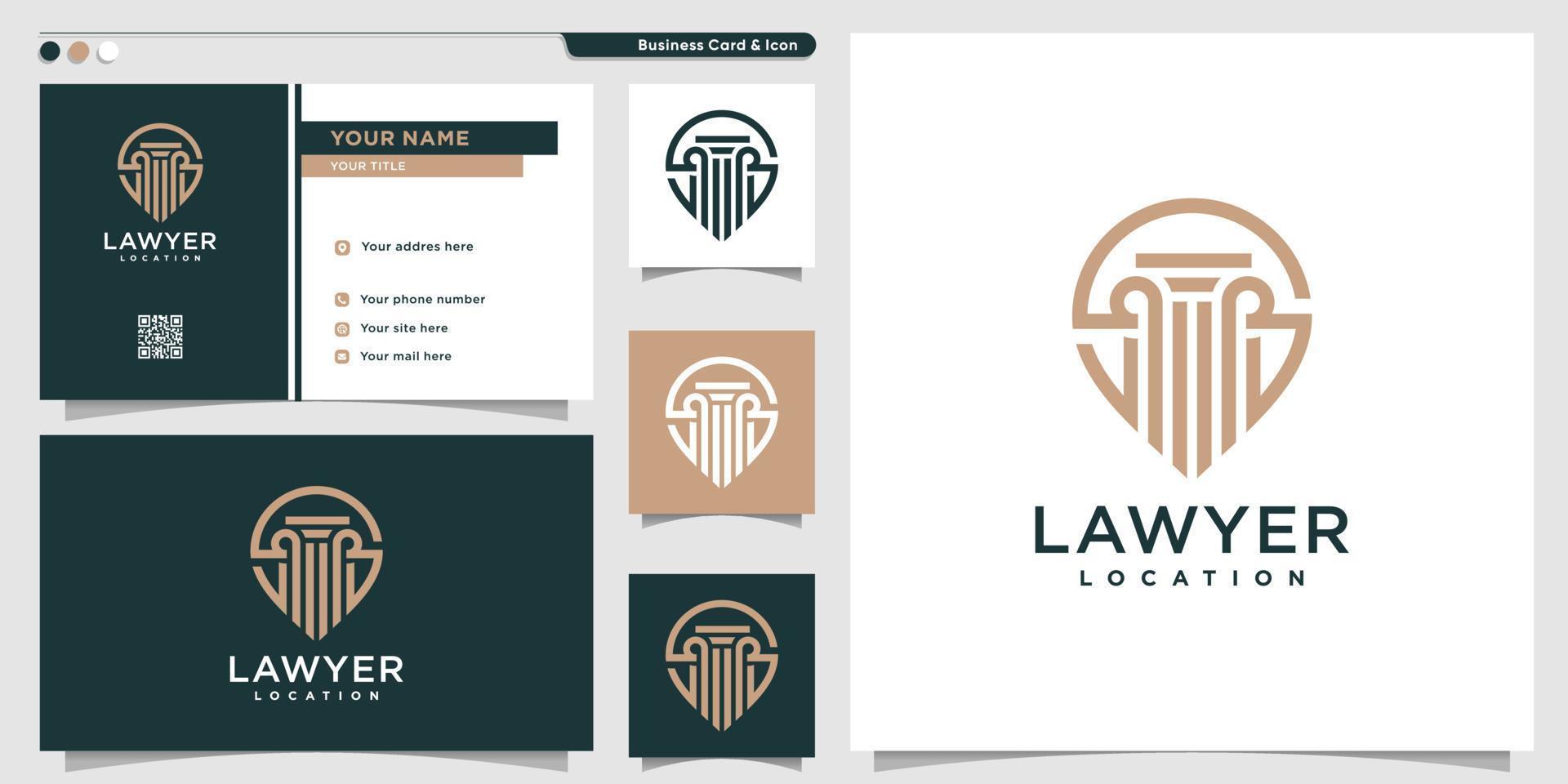 lawyer location logo with unique line art style and business card design template Premium Vector