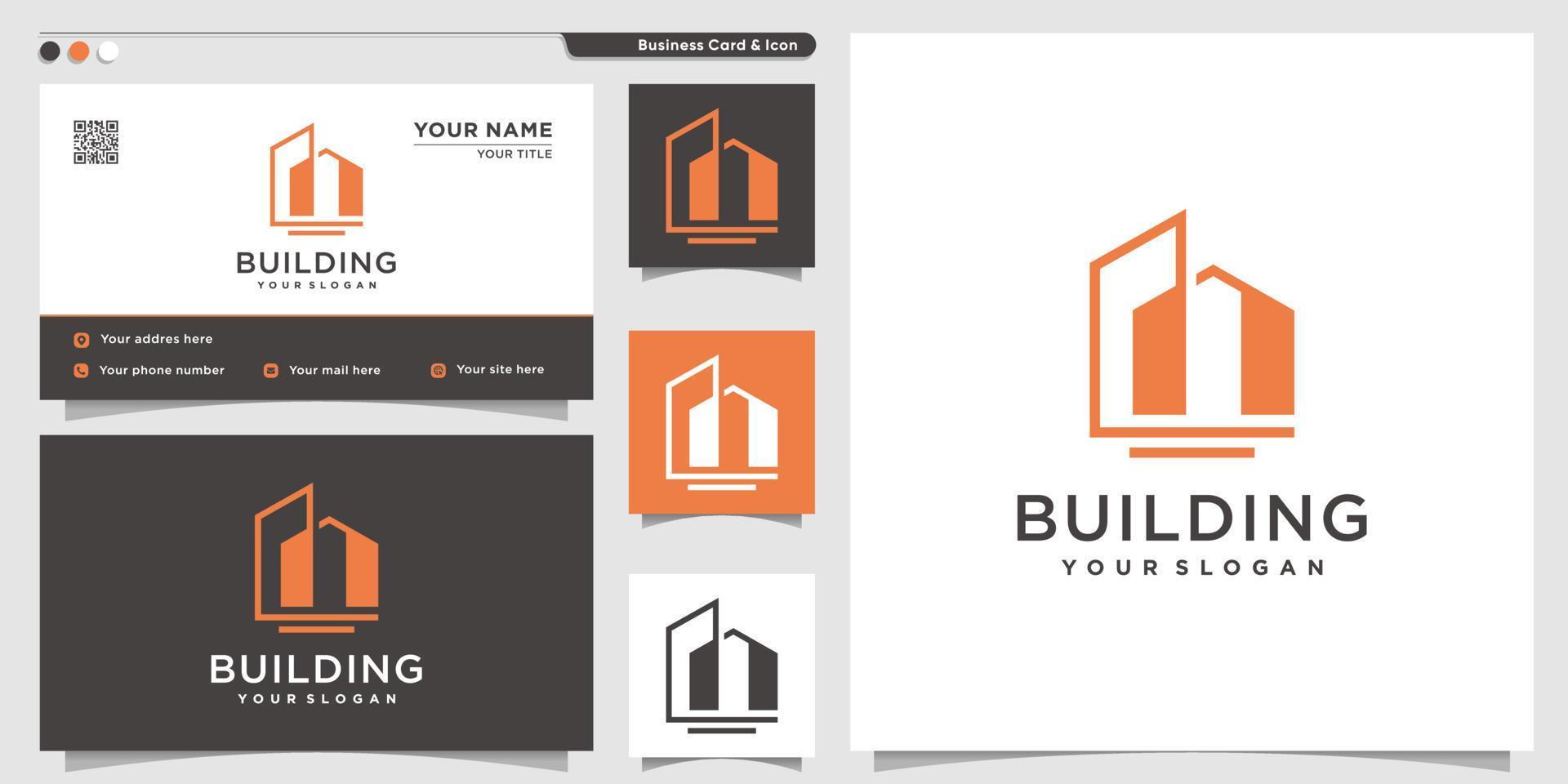 Building logo with new concept and business card design template, construction, real estate, simple, Premium Vector