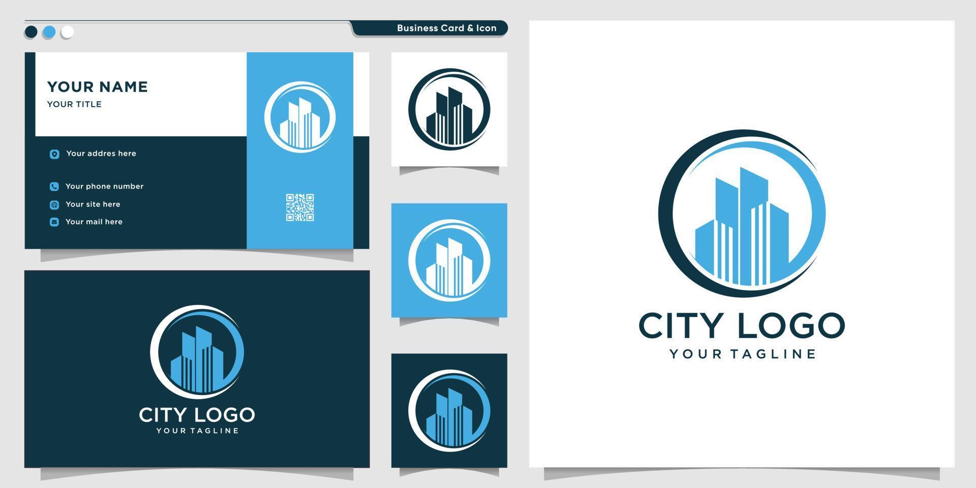 city logo with circle style and business card design template, city, logo, modern, Premium Vector