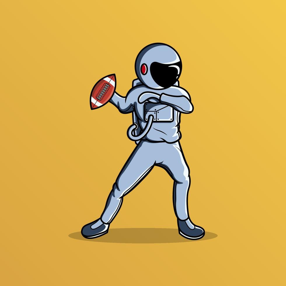 Astronaut holding american football ball vector illustration