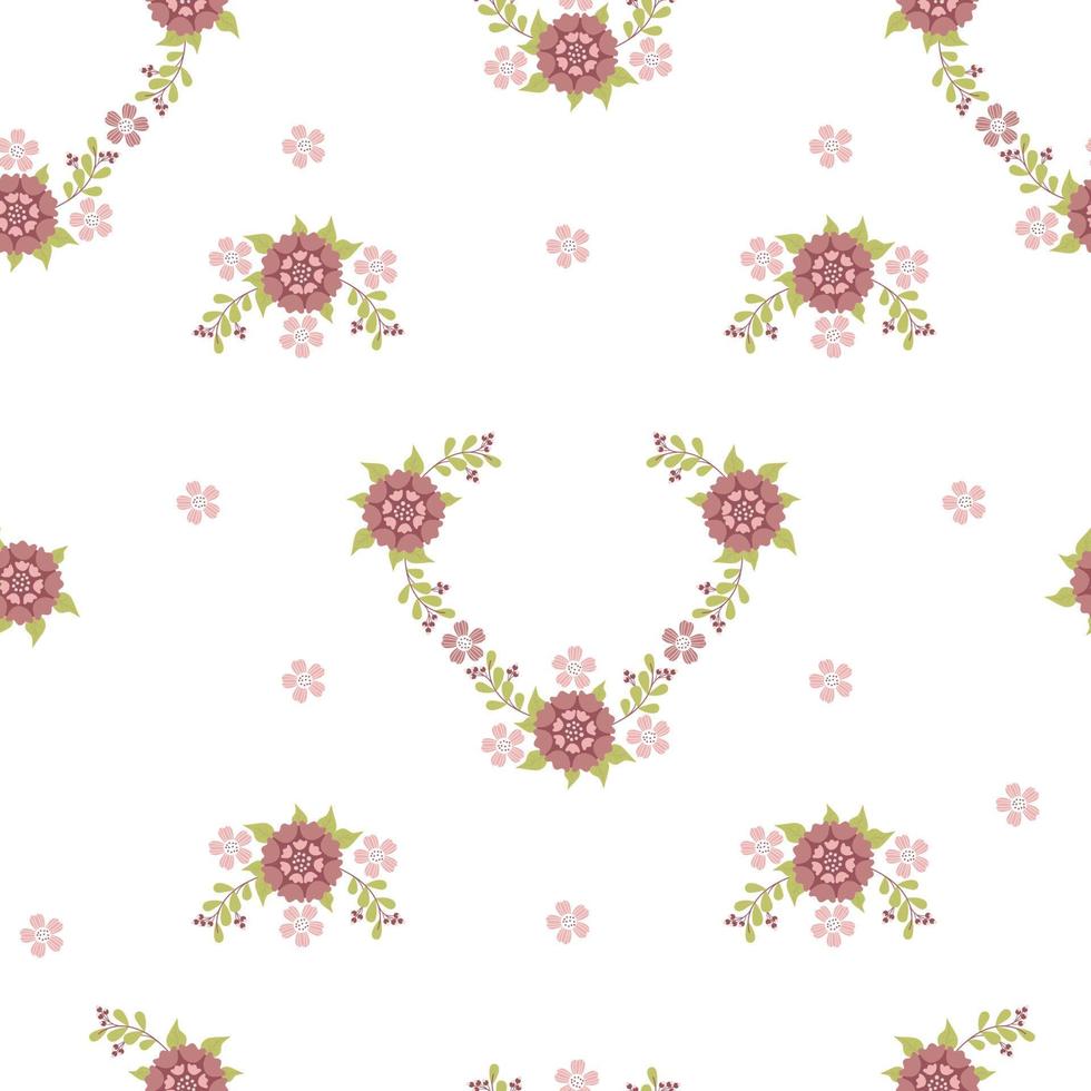 patrones sin fisuras florales. flor decorativa con ramas y hojas sobre fondo blanco. ilustración vectorial patrón botánico para decoración, diseño, impresión, embalaje, papel pintado y textil vector