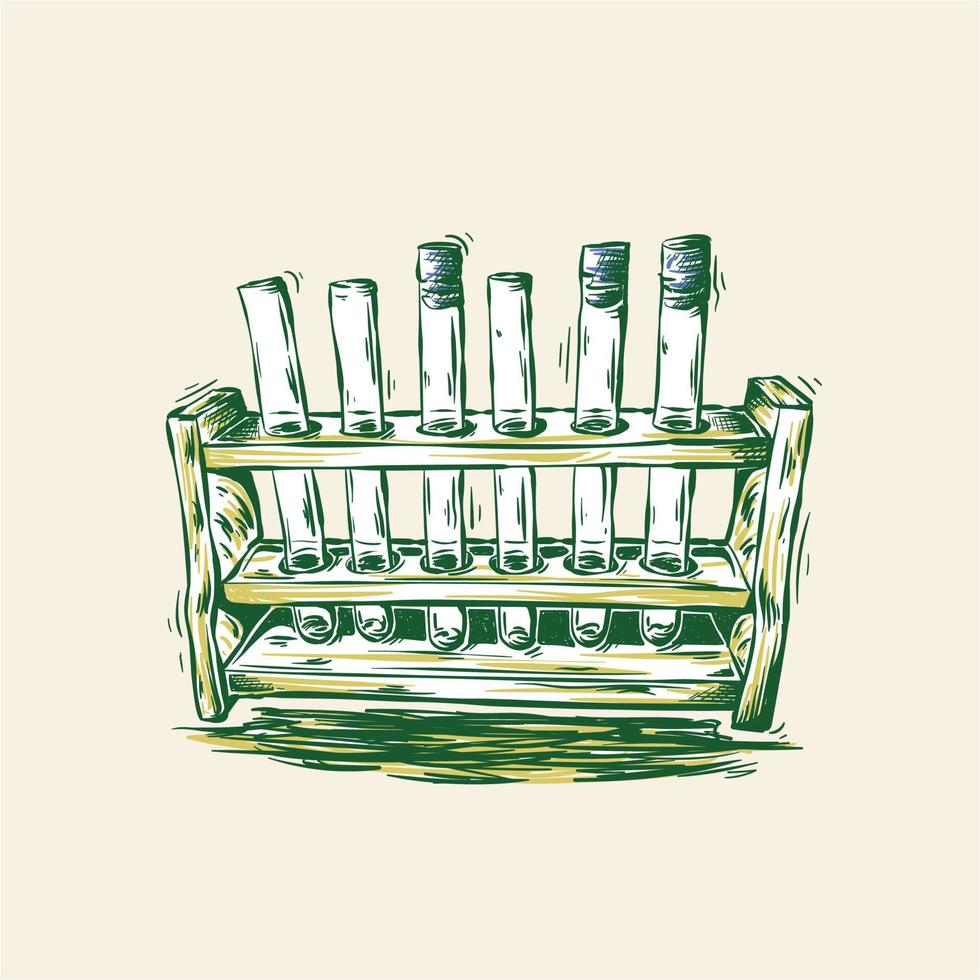 vintage style chemical tube in wooden rack vector